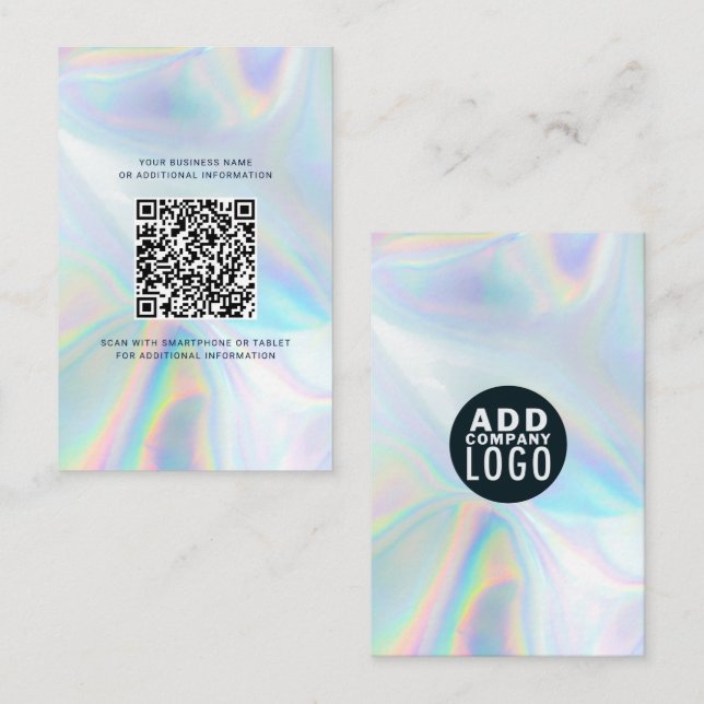 Carte De Visite Logo de Marque Moderne et Code QR Holographique (Devant / Derrière)