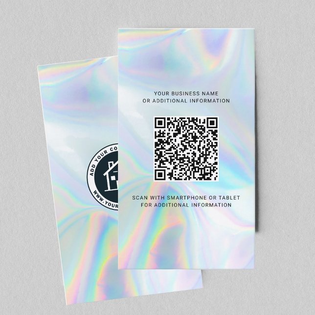 Carte De Visite Logo de marque moderne et code QR holographique (Holographic QR Code Realtor Vertical Business Card)