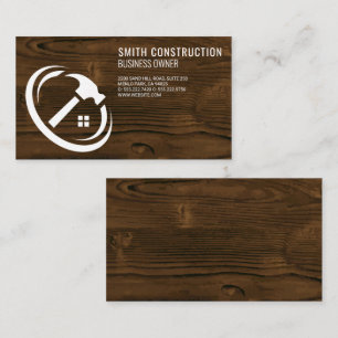 Carte De Visite Logo de marteau de maison Fond en bois