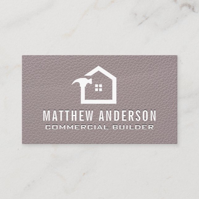 Carte De Visite Logo de marteau de maison | Texture de cuir  (Devant)