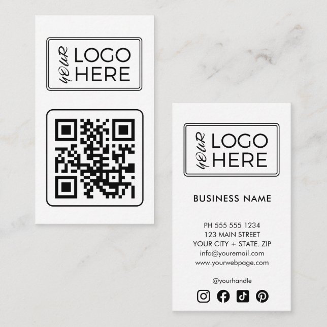 Carte De Visite Logo de médias sociaux de code QR blanc moderne (Devant / Derrière)