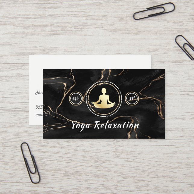 Carte De Visite Logo de méditation | Marbre noir (Devant/Arrière en situation)