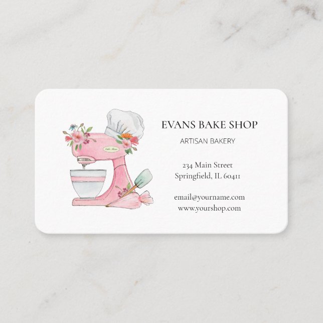 Carte De Visite Logo de mélangeur de gâteau rose Boulangerie (Devant)