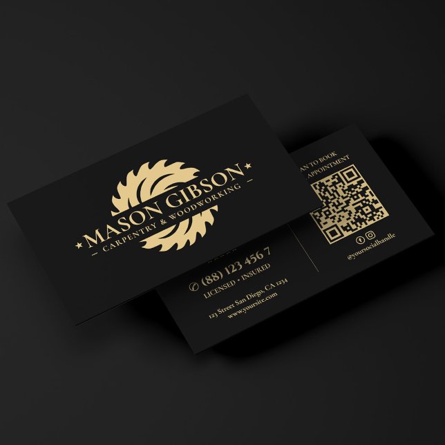 Carte De Visite Logo de menuiserie moderne en noir (Modern Woodworker Carpentry Logo Black Business Card
)