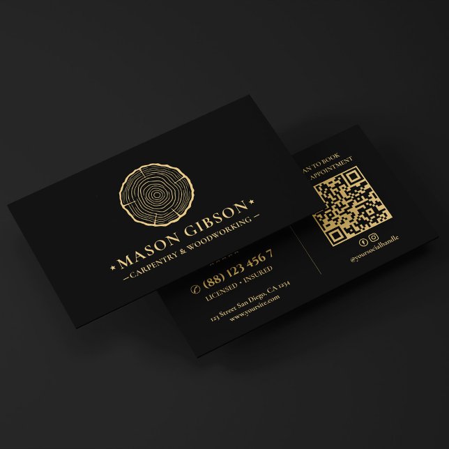 Carte De Visite Logo de menuisier ébéniste moderne Noir (Modern Woodworker Carpenter Logo Black Business Card
)