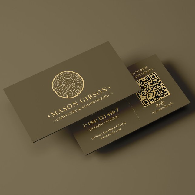 Carte De Visite Logo de menuisier moderne en taupe foncé (Modern Woodworker Logo Carpenter Dark Taupe Business Card
)