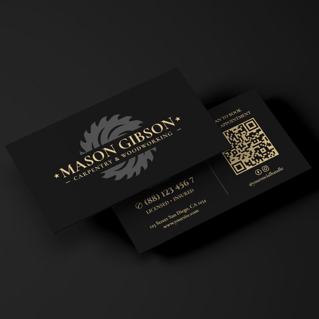 Carte De Visite Logo de menuisier moderne travailleur du bois Noir (Modern Carpenter Woodworker Logo Black Business Card
)
