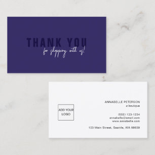 Carte De Visite Logo de Merci bleu marine à script minimal
