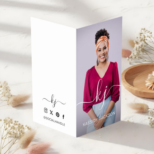 Carte De Visite Logo de monogramme calligraphié Elegant Script & P (Elegant Script Calligraphy Monogram Logo & Photo Business Card)