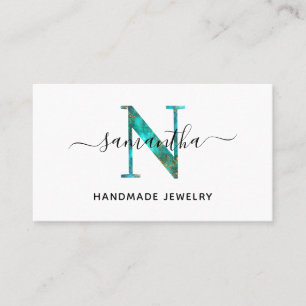 Carte De Visite Logo de monogramme N élégant turquoise or