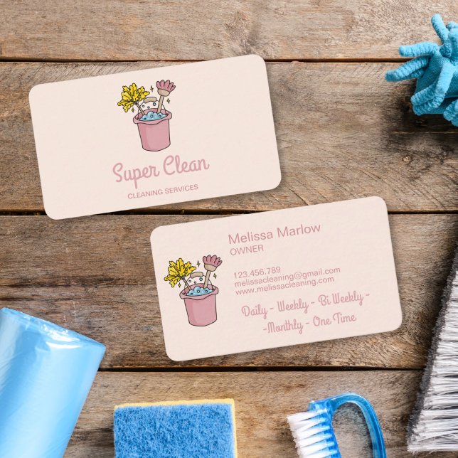 Carte De Visite Logo de nettoyage de maison de gribouillis mignonn (cute doodle whimsical cleaning tools)