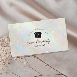 Carte De Visite Logo de pain holographique blanc Opal de boulanger