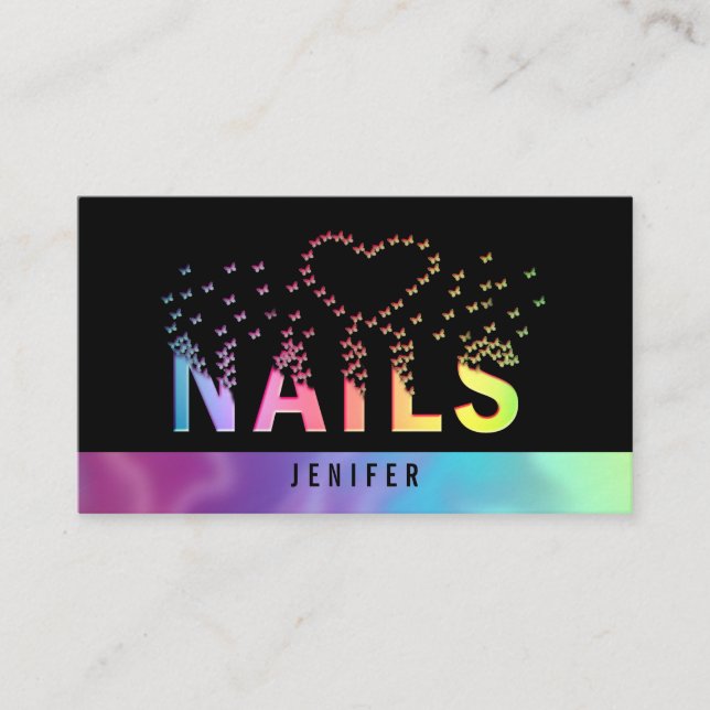 Carte De Visite Logo de papillons holographiques de luxe (Devant)