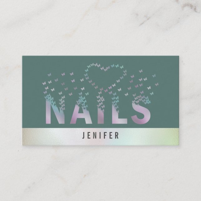Carte De Visite Logo de papillons holographiques de luxe (Devant)