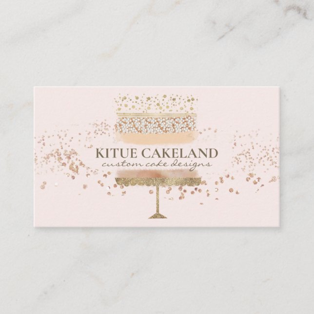 Carte De Visite Logo de pâtissier sur fond rose poudré (Devant)