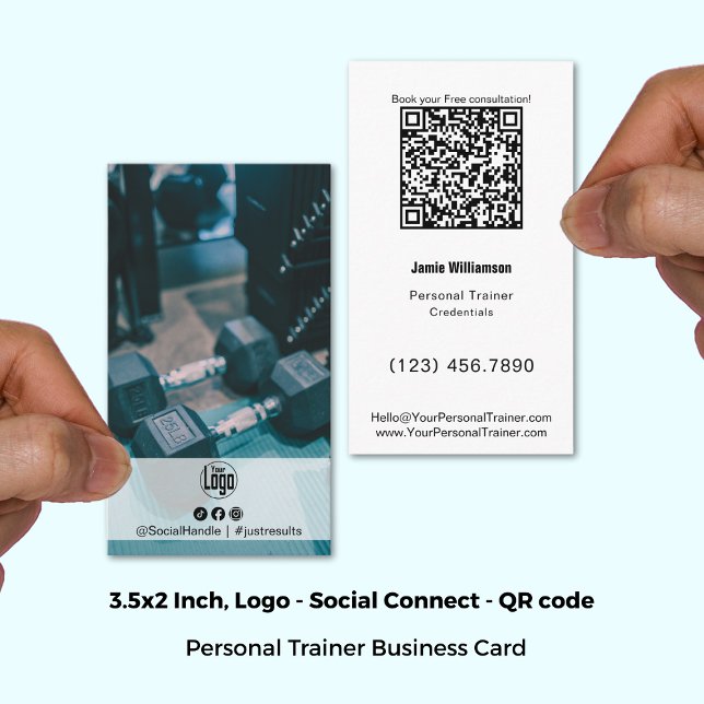 Carte De Visite Logo de photo Bold Energetic Personal Trainer (3.5x2 Inch, Bold Energetic Photo Logo Personal Trainer Business Card)