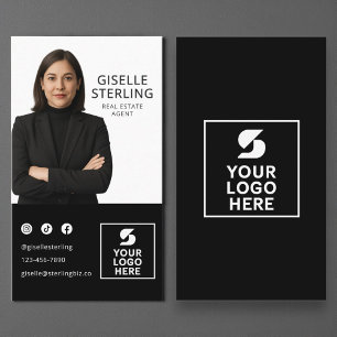 Carte De Visite Logo de photo d'agent immobilier noir blanc