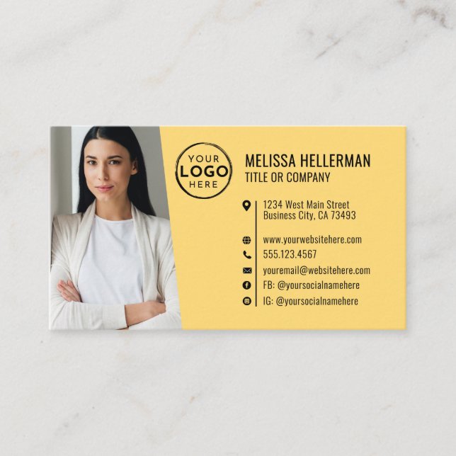 Carte De Visite Logo de photo de code QR jaune professionnel (Devant)
