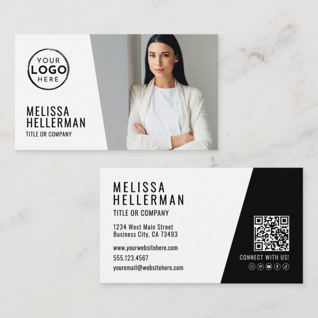Carte De Visite Logo de photo de code QR moderne (Devant / Derrière)