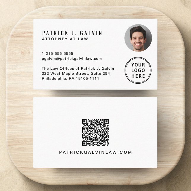 Carte De Visite Logo de photo de code QR professionnel (Make a lasting impression with this modern business card featuring your photo, logo and QR code)