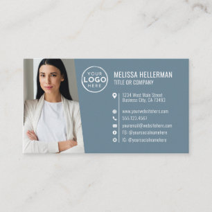 Carte De Visite Logo de photo de code QR professionnel bleu modern