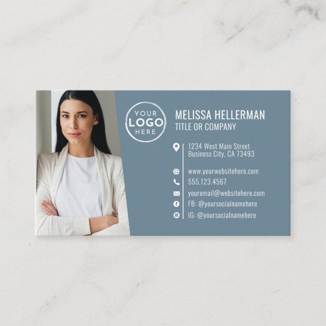 Carte De Visite Logo de photo de code QR professionnel bleu modern (Devant)