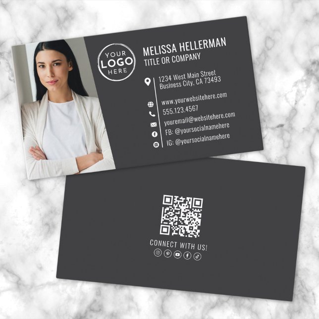 Carte De Visite Logo de photo de code QR professionnel moderne (Modern Professional QR Code Photo Logo Business Card )