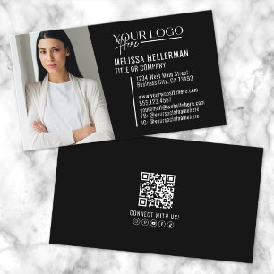 Carte De Visite Logo de photo de code QR professionnel moderne noi