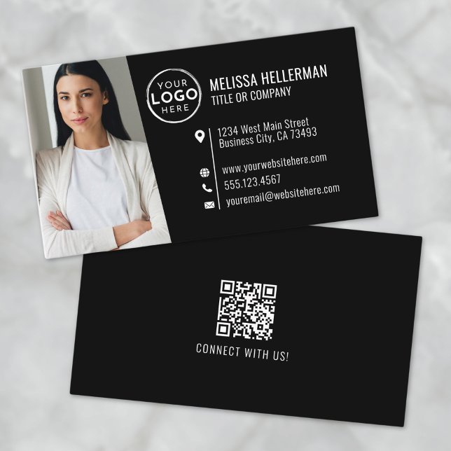 Carte De Visite Logo de photo de code QR professionnel moderne noi (Black Modern Professional QR Code Photo Logo Business Card )
