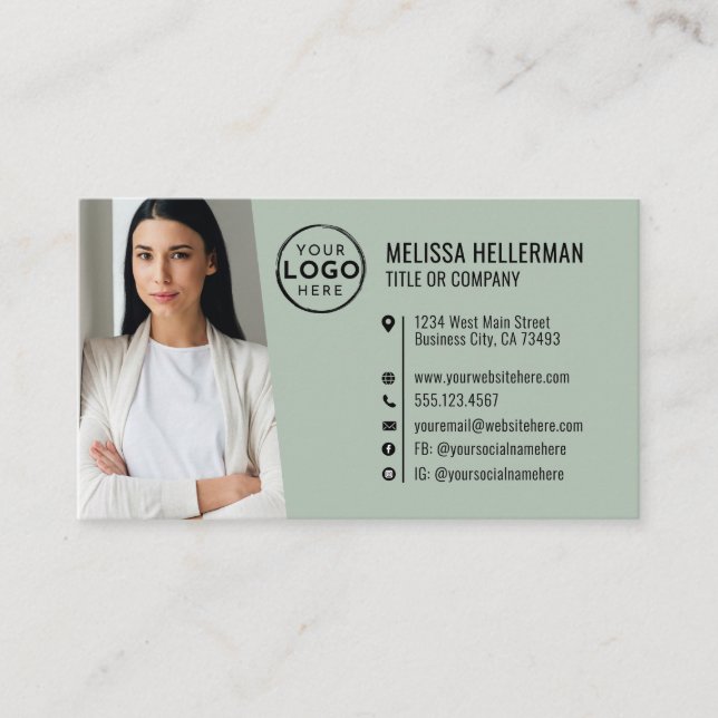 Carte De Visite Logo de photo de code QR vert professionnel (Devant)