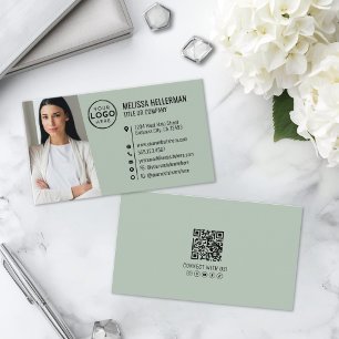 Carte De Visite Logo de photo de code QR vert professionnel
