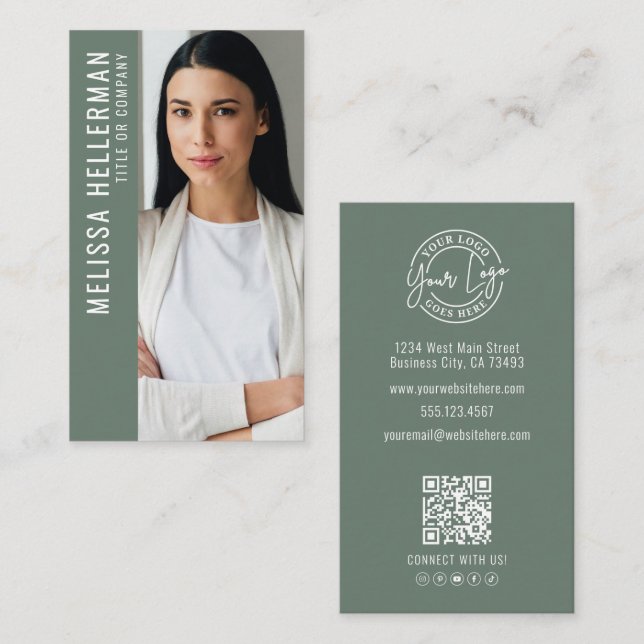 Carte De Visite Logo de photo professionnel Vert Sauge (Devant / Derrière)