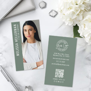 Carte De Visite Logo de photo professionnel Vert Sauge