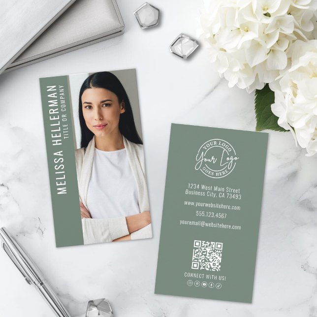 Carte De Visite Logo de photo professionnel Vert Sauge (Sage Green Professional Photo Logo Business Card )