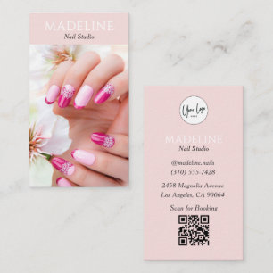 Carte De Visite Logo de photographe d'ongles rose poudré avec code