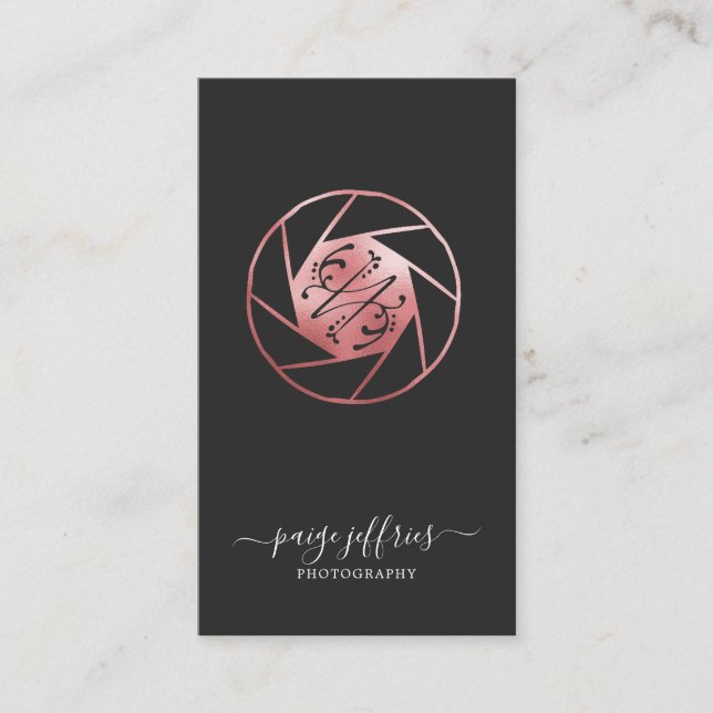 Carte De Visite Logo de photographe en or rose (Devant)