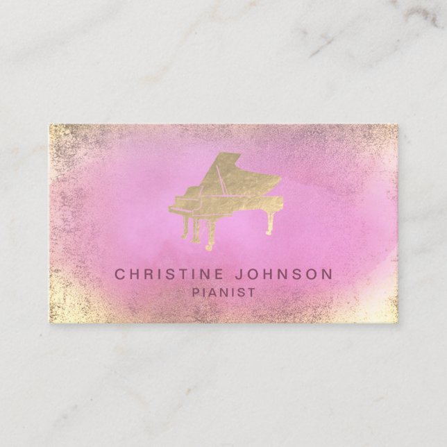 Carte De Visite logo de piano à éclaboussure rose chaud (Devant)