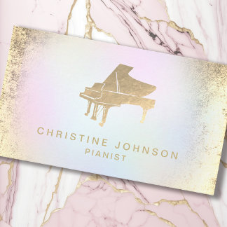 Carte De Visite logo de piano à feuille d'or simulée