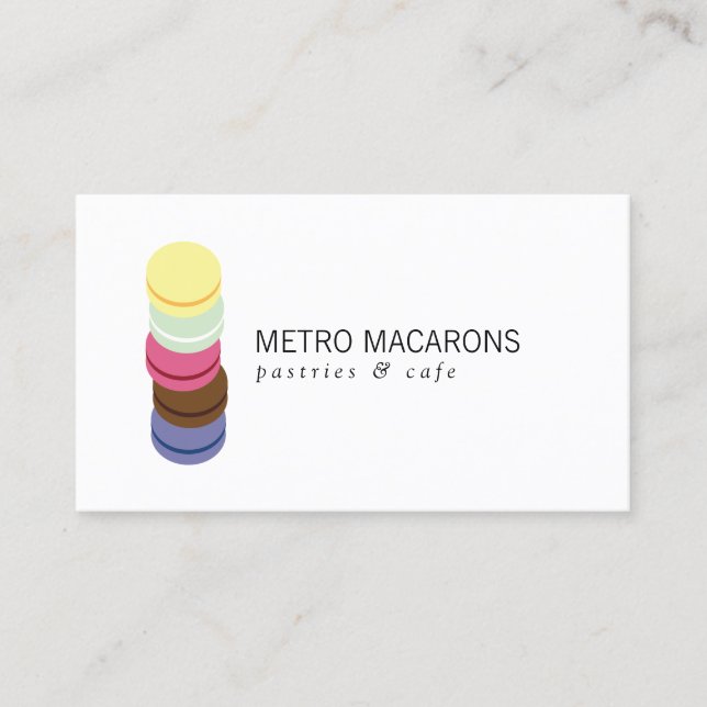 Carte De Visite LOGO DE PILE DE MACARON FRANÇAIS pour boulangerie, (Devant)