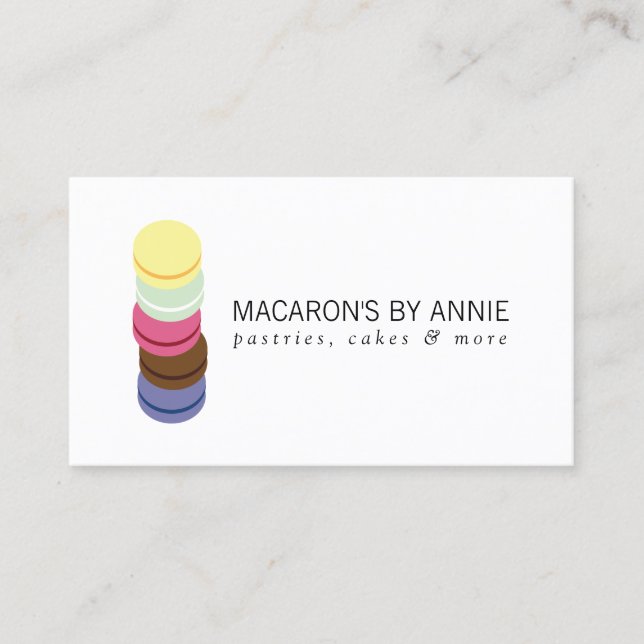 Carte De Visite LOGO DE PILE DE MACARON FRANÇAIS pour boulangerie, (Devant)