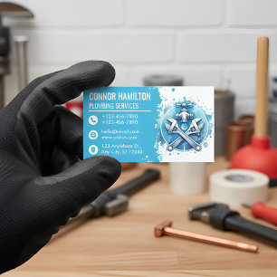 Carte De Visite Logo de plomberie à aquarelle bleu clair blanc
