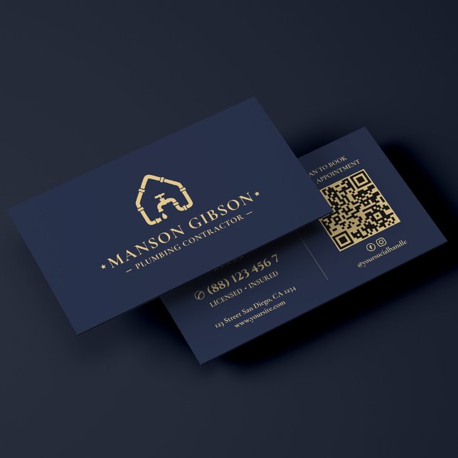 Carte De Visite Logo de plombier moderne bleu foncé pour entrepren (Plumber Dark Blue Modern Plumbing Contractor Logo Business Card
)