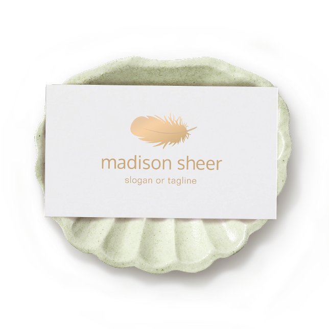 Carte De Visite Logo de plume or Rose souple (Créateur téléchargé)