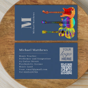 Carte De Visite Logo de professeur de musique guitariste Code QR