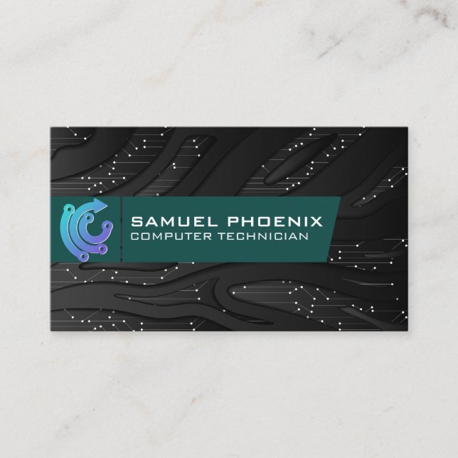 Carte De Visite Logo de Purple Tech | Arrière - plan technologique (Devant)