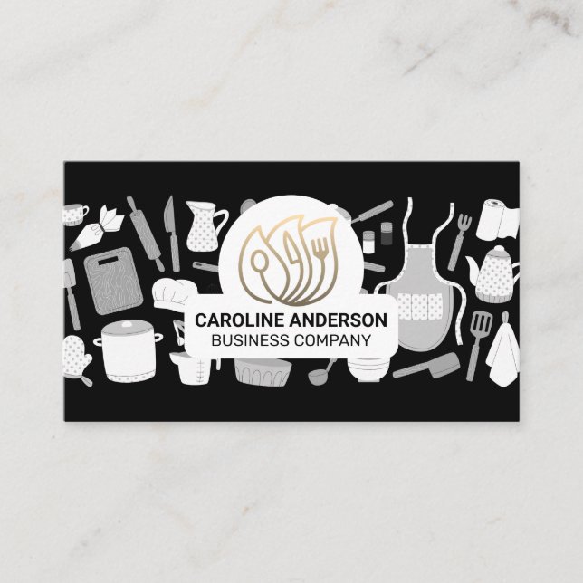 Carte De Visite Logo de restaurant | Ustensiles de cuisine (Devant)