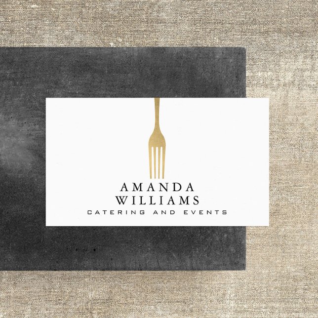 Carte De Visite Logo de restauration moderne Faux Gold Fork (Créateur téléchargé)