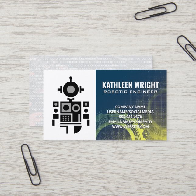 Carte De Visite Logo de robot | Technologie moderne | IA (Devant/Arrière en situation)