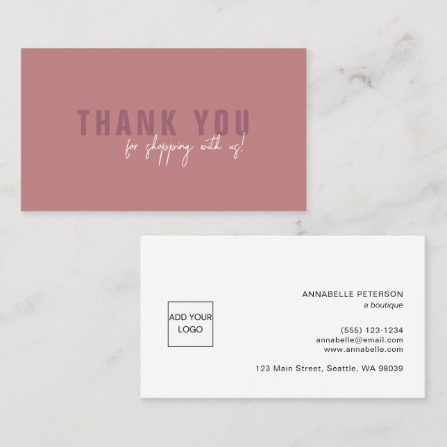 Carte De Visite Logo de Rose de Merci de série minimale (Devant / Derrière)