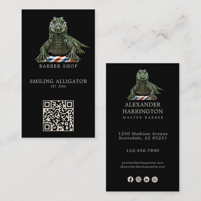 Carte De Visite Logo de salon de coiffure Alligator Émeraude Moder (Devant / Derrière)